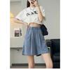 Diseño de cintura elástica sentido de la moda color claro mezclilla Tencel shorts mujer verano delgado cintura alta sueltos adelgazantes pierna ancha pantalones