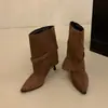 Hebilla de cinturón botines estilo nuevo temperamento delgado punta fina 2026 botas de moda para mujer pierna de pantalón tacón alto tacón fino