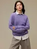 Suéter Feminino de Cashmere com Escovado de Seda Peça Única Sem Costura Gola Redonda Base de Lã Nova Roupa Feminina Malha Top para o Início do Outono