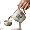 Juego de Té de Horno Ru Juego Completo para Uso Doméstico, Tetera Kung Fu de Lujo Ligero, Tazas de Té, Bandeja de Té de Cerámica, Caja de Regalo de Gama Alta para Regalar