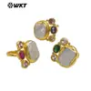 Mr043 Textura Natural Lisa Pérola de Água Doce Zircônia Colorida Incrustada Banhado a Ouro 18K Anel Aberto Grande
