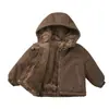 Jaqueta infantil de algodão com plumas 2025 novo estilo com forro de fleece acolchoado casaco de algodão para meninos e meninas roupas infantis quentes para crianças médias e grandes com capuz