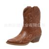 2023 otoño e invierno Nuevo en stock comercio exterior talla grande bordado tubo bajo botas de mujer WISH Amazon botas de cuero europeas y americanas