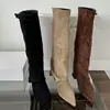 Botines de gamuza con tacón de cuña y punta fina, nuevos y modernos 2026, botas de montar altas de mujer de nuevo estilo retro, botas largas adelgazantes
