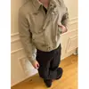 Chaqueta de solapa estilo deconstruido desgastado con hebilla de avión, unisex, retro americano, casual, moderna, corta, ancha, chaqueta de trabajo
