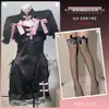 Vestido Qipao Sexy de Seda Inspirado em Borboleta com Mangas Bufantes Estampadas de Botão Uniforme Cosplay Lolita Panda Maid A784