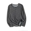 Colección nueva Primavera/Otoño 2026: Camisa básica de manga larga con botones y rayas, camiseta fina tipo Henley para cubrir, top versátil para mujer