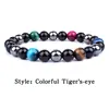 Pulsera de Piedra Ojo de Tigre Youjia Jewelry Popular Transfronterizo Ágata Negra Piedra Biliar Negra Cuerda Elástica Pulsera de Cuentas Retro para Hombre
