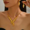 Collar Pendientes Juego de Joyería Popular para Mujer Transfronterizo Diseño Geométrico de Hoja Hueca con Diamantes Cadena Clavicular con Colgante para Mujer