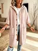 Abrigo de punto con capucha estilo europeo, gorro, cárdigan de punto para mujer, longitud media, suelto, manga tres cuartos, botones, estilo perezoso