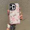 Capa Transparente Dupla Face para iPhone 15 Pro Max Flor de Magnólia Rosa Suave Capa de Celular Floral Menina da Primavera