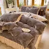 Juego de colcha de invierno grueso y cálido estilo francés de terciopelo de leche, de cuatro piezas, con funda de edredón de forro polar de coral para invierno