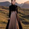 Novo Conjunto de Inverno Estilo Chinês com Saia Mamian e Top, Novo Modelo 2026 Hanfu Preto de Alta Qualidade para Mulheres com Visual Ousado