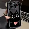 Capa de Celular de Silicone para iPhone 18 Promax Gato Preto de Olhos Grandes Desenho Maçã Personalizada Criativa Capa Protetora