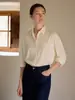 Camisa Feminina de Algodão Puro com Textura Canelada para o Início do Outono de 2026, Corte Amplo, Versátil para o Dia a Dia, Blusa de Manga Longa 100% Algodão 7585 Siyuan