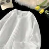 Camiseta Texturizada com Decote V de Manga Longa para Homens e Mulheres, Marca Tendência Primavera e Outono, Top Solto de Peso Pesado, Camiseta Básica Casual e Estilosa para Camada Interna