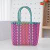 Bolsa de Cesta de Piquenique Tecida Color-Block Personalizada Ins Trendy Versátil Colorida Contraste Bolsa de Mão Praia Bolsa Feminina