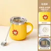 Caneca 304 Criativa para Duas Bebidas Copo de Café de Escritório Camada Dupla Copo de Água com Tampa Desenho Animado Aparência Bonita Copo Barrigudo