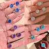 Colgante de Collar Octagonal Rosa Corte Milenio Azul Klein con Acuamarina Aretes de Stud de Diamante de Alto Carbono y Anillo de Estrella de Ocho Puntas para Mujer