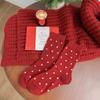Calcetines Calcetines de Media Caña para Mujer Año Nuevo Otoño e Invierno Año Nuevo Calcetines Rojos Estilo Japonés Punto Ondulado Calcetines Gruesos y Cálidos