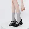 Calcetines de algodón holgados en forma de corazón de color blanco lechoso para mujer, finos y transpirables para verano, estilo ballet Miu Lolita japonés JK, calcetines de media pantorrilla