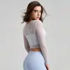 Ropa de Yoga Estilo Nuevo para Mujer, Conjunto de Dos Piezas para Pilates, Top de Fitness Transparente con Encaje Fresco y Sexy, Camiseta de Manga Larga
