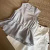 Vestido Regata Estilo Coreano com Barra Franzida e Cordão, Design Simples de Gola Redonda Sem Mangas Emagrecedor, Top Soltinho Sem Mangas para Mulheres