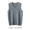 25 Novo Colete de Caxemira Decote V Outono e Inverno Cor Pura Solto Sem Mangas Suéter Moda Masculina Colete Casual Colete