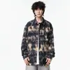 Camisa de manga larga tie-dye desgastada estilo americano para hombre, corte holgado con cuello camisero, camisa casual de moda urbana texturizada