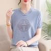 Nueva Camiseta de Manga Corta de Seda de Hielo Estilo Chino para Mujer en Verano, Talla Grande para Mediana Edad y Ancianos, Top Holgado Estilo Chino