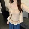 Traje Dulce Deseo Puro para Mujeres de Tallas Grandes: Conjunto de Dos Piezas: Chaleco de Punto con Volantes, Lunares y Cinta, Cárdigan
