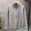 Suéter Vintage de Gola Alta para Homens, Quente e Casual, Top de Tricô com Zíper e Design Canelado Jaqueta Cardigã