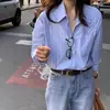 2026 Nuevo Estilo Chic Coreano Primavera Temprana y Otoño Estilo Coreano Simple Rayas Holgada Manga Larga Camisa para Mujer