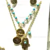Colar de coração de diamante em aço inoxidável para mulheres, brincos de coração duplo, conjunto de colares em camadas com lábios LOVE