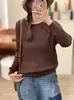 Suéter Pulóver de Punto Trenzado Tencel Cuello Redondo Nuevo Otoño/Invierno 2026, Top de Punto Holgado de Manga Larga de Color Sólido para Mujer