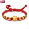 Pulsera de Oro Puro 999 para Mujer, Hilo Rojo con Cuentas de la Fortuna, Oro Puro de Shenzhen, Regalo de Cumpleaños del Año del Caballo