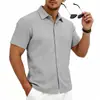 2026 Item Quente de Verão Americano Transfronteiriço Masculino Texturizado Peso Pesado Para Ir ao Trabalho Férias Simples Camisa de Tricô de Manga Curta