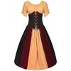 Nova saia de cintura de cor contrastante retro medieval europeia e americana saia rodada grande de manga bufante vestido ombro a ombro roupa cos feminina