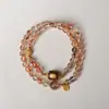 Pulsera de Cristal Super Siete Negro Dorado Natural para Mujer, Adivinación y Predicción de la Fortuna, Pulsera de Cristal de Cabello Rojo con Cuentas de Madera de Agarwood para Apilar
