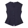 2026 Comercio Exterior al por Mayor Moda Europea y Americana para Mujer Chaleco sin Mangas de Cuello en V Ajustado a la Cintura con Botones + Conjunto de Pantalones de Pierna Ancha de Cintura Media
