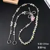 Lujoso y de Alta Gama Cadena Larga de Cordón Cruzado con Perlas de Cristal y Osito Full Diamante Cadena para Colgar en el Cuerpo Funda de Teléfono Bolso Colgante Universal para Mujeres