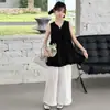 Conjunto de Camiseta sin Mangas de Muñeca y Pantalones de Pierna Ancha para Niñas de Verano, Ropa Nueva para Niños, Conjunto de Dos Piezas de Chaleco y Pantalones Cortos para Niñas