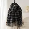 Bufanda Chal de Imitación Cachemir con Cuadros Estilo Coreano, Textura Arena Fina, para Hombres y Mujeres, Bufanda Cálida y de Moda con Borlas para Otoño e Invierno, para Viajes