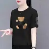 Camiseta de Manga Curta com Excedente de Estoque de Comércio Exterior Transfronteiriço para Mulheres, Estilo Mãe, Estampada, Caimento Solto, Tamanho Grande, Casual, Estilosa, Top para Meia-Idade