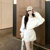 Traje de Falda Sexy de Manga Larga Americano Sudadera Casual Holgada sin Hombros Falda de Línea A con Cordón Elegante Conjunto de Dos Piezas Otoño