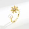 Anillo de Flor de Perla de Circonita Microincrustada Transfronterizo Europeo y Americano para Mujer, Anillo para el Dedo Índice Artístico, Celebridad de Internet, Abertura, Joyería de Moda