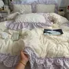 Juego de cama de cuatro piezas ins hecho de algodón puro lavado, que incluye funda de edredón, sábana, relleno de edredón y sábana bajera, adecuado para dormitorios de estudiantes, juego de tres piezas para cama individual 4