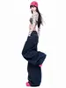 Calça jeans de sarja crua com blocos de cor estilo americano para mulheres, outono de 2026, perna larga, solta, relaxada, lavada, calça de corte curvo