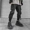 Outono e inverno escuro marca de moda tridimensional bolso fita calças de pára-quedas macacão funcional marca de moda masculina preto dedo do pé calças