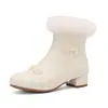 Botas Hanfu Cheongsam Estilo Chino 2026 Botas Nuevas para Mujer con Tacones Medios Gruesos, Tela Estampada, Hebilla, Botines Peludos, Tallas 28-43, Combinación Padre-Hijo